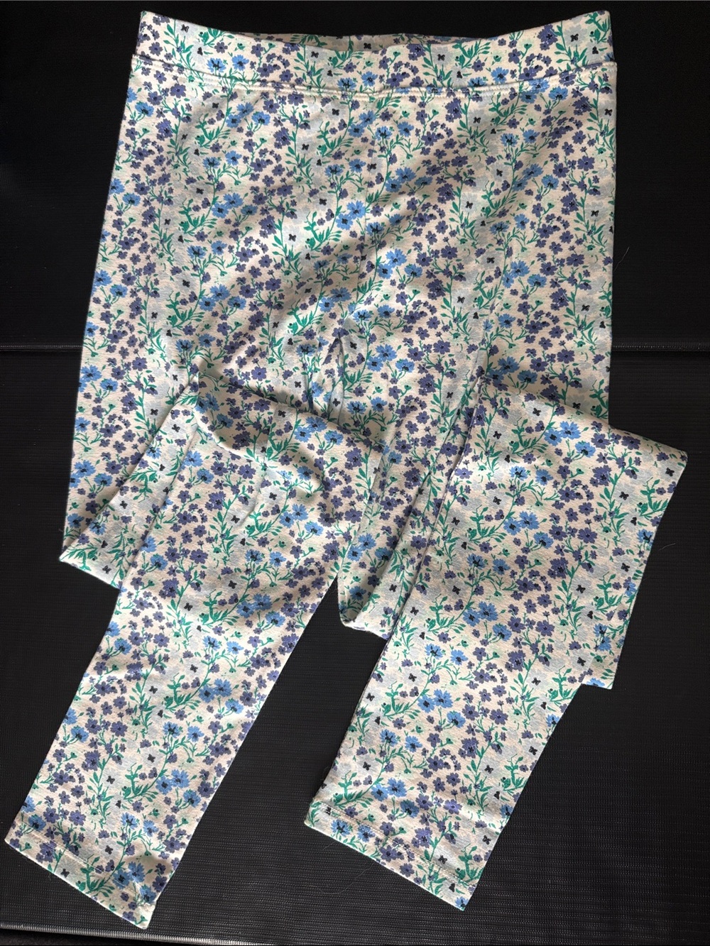 Kids Floral Leggings - Blue, purple & Green Print